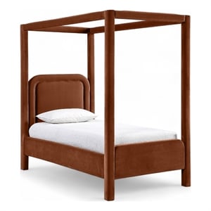 Bowery Hill Contemporary Cognac Velvet Upholstered Twin Canopy Bed