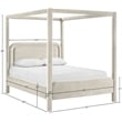 Bowery Hill Contemporary Cream Velvet Upholstered Full Canopy Bed