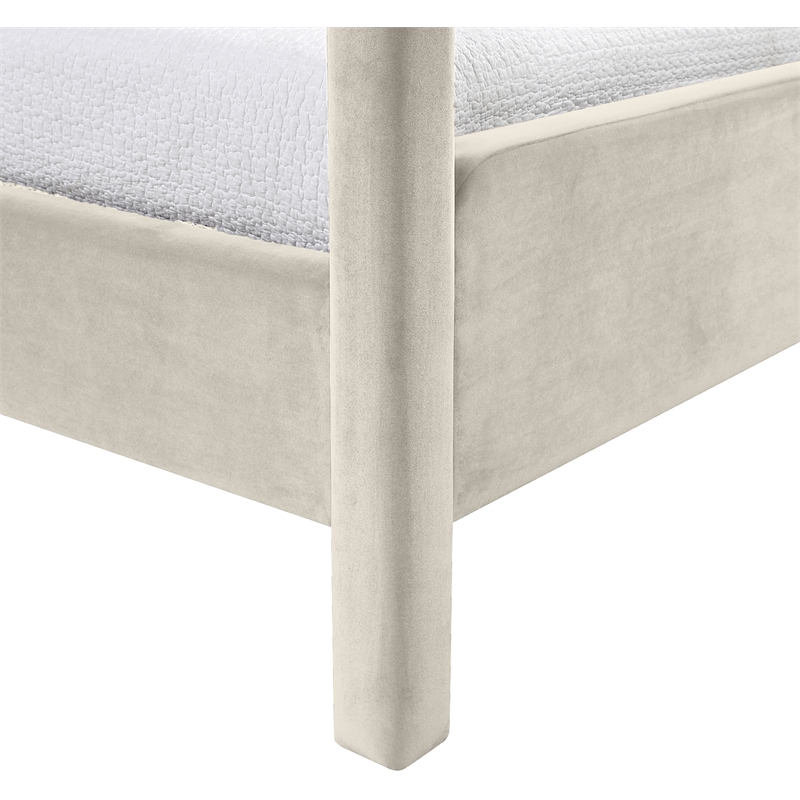 Bowery Hill Contemporary Cream Velvet Upholstered Twin Canopy Bed