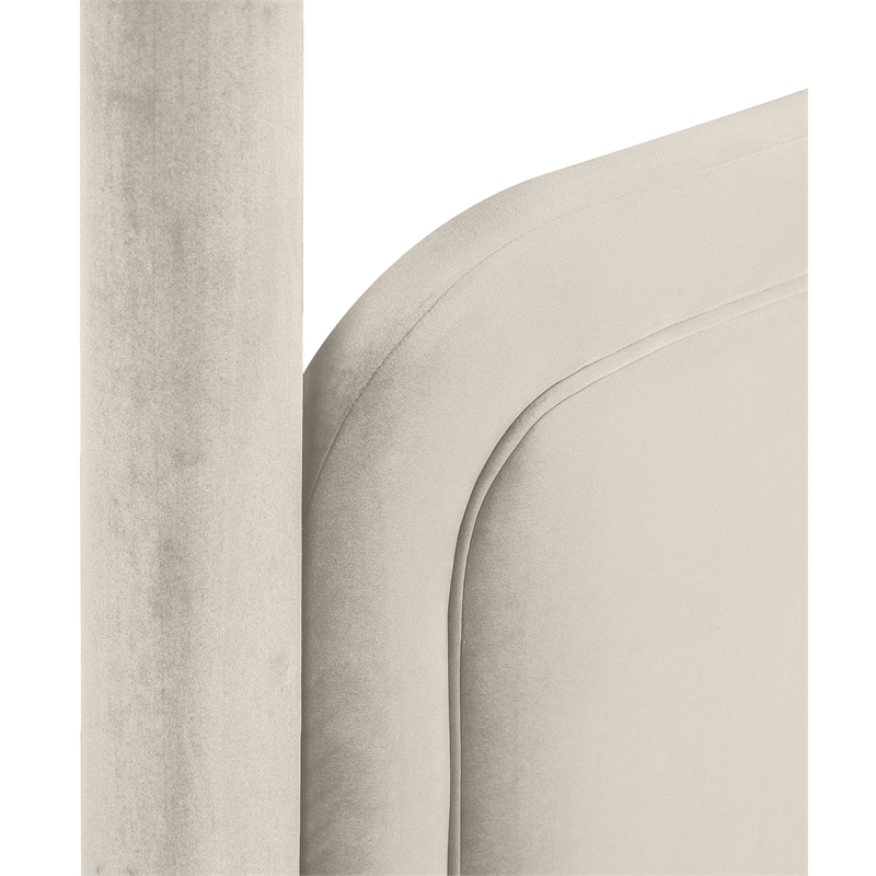 Bowery Hill Contemporary Cream Velvet Upholstered Twin Canopy Bed