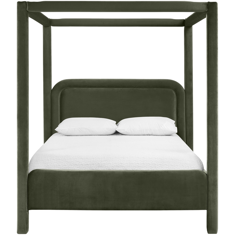 Bowery Hill Contemporary Green Velvet Upholstered Full Canopy Bed