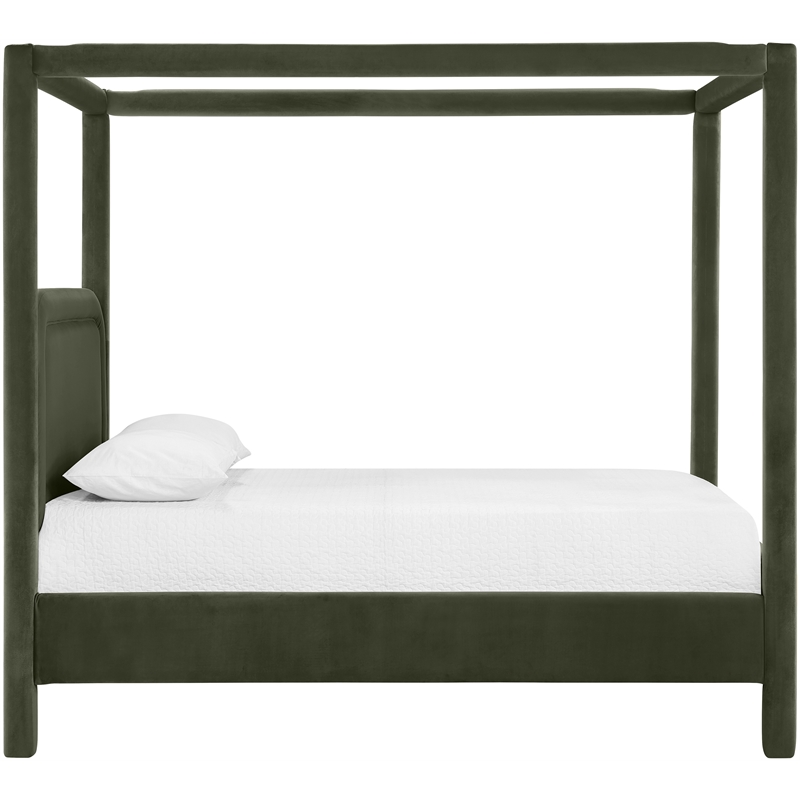 Bowery Hill Contemporary Green Velvet Upholstered Full Canopy Bed