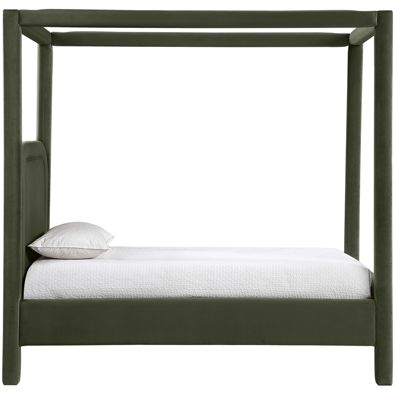 Bowery Hill Contemporary Green Velvet Upholstered Twin Canopy Bed