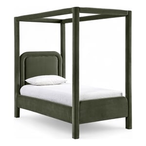 Bowery Hill Contemporary Green Velvet Upholstered Twin Canopy Bed