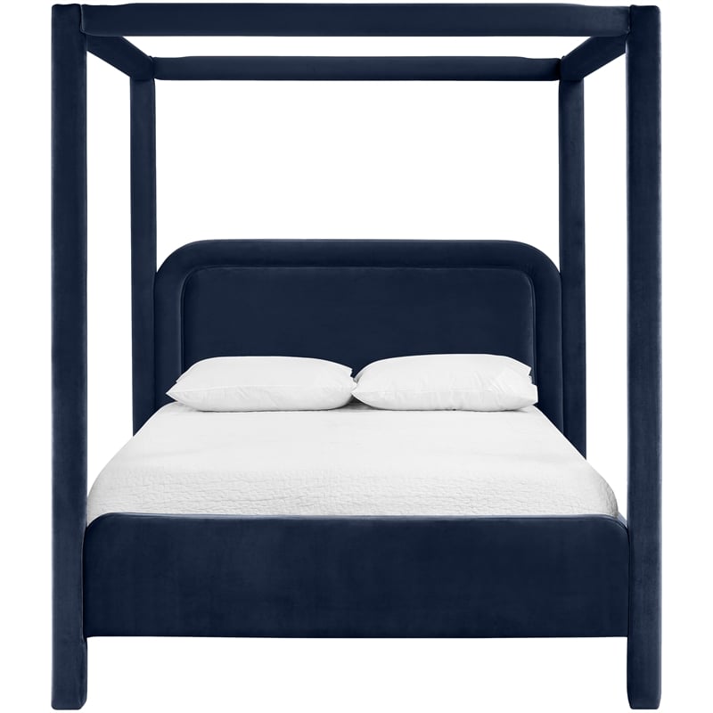 Bowery Hill Contemporary Navy Velvet Upholstered Full Canopy Bed