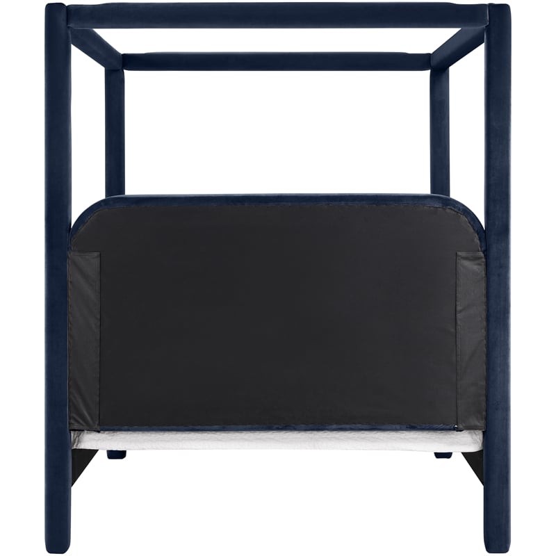 Bowery Hill Contemporary Navy Velvet Upholstered King Canopy Bed