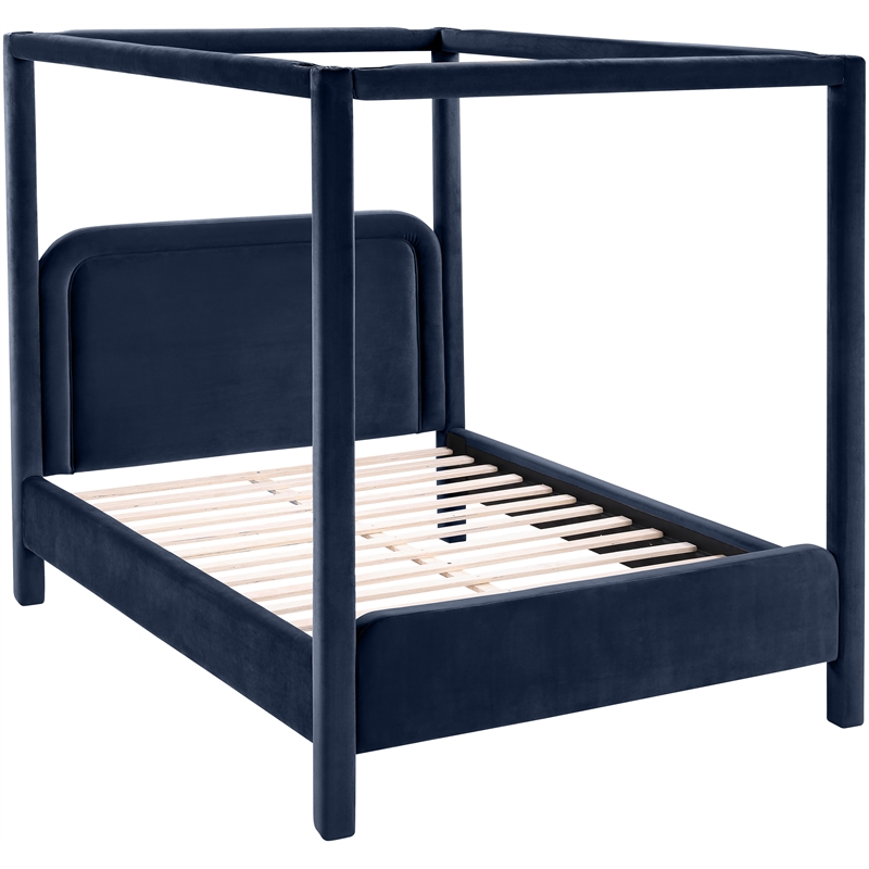 Bowery Hill Contemporary Navy Velvet Upholstered King Canopy Bed
