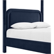 Bowery Hill Contemporary Navy Velvet Upholstered King Canopy Bed