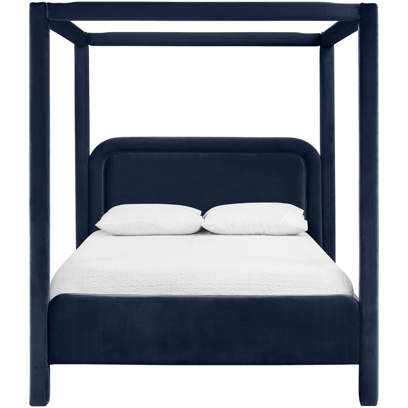 Bowery Hill Contemporary Navy Velvet Upholstered Queen Canopy Bed