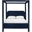 Bowery Hill Contemporary Navy Velvet Upholstered Queen Canopy Bed