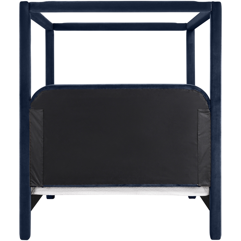 Bowery Hill Contemporary Navy Velvet Upholstered Queen Canopy Bed