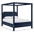 Bowery Hill Contemporary Navy Velvet Upholstered Queen Canopy Bed