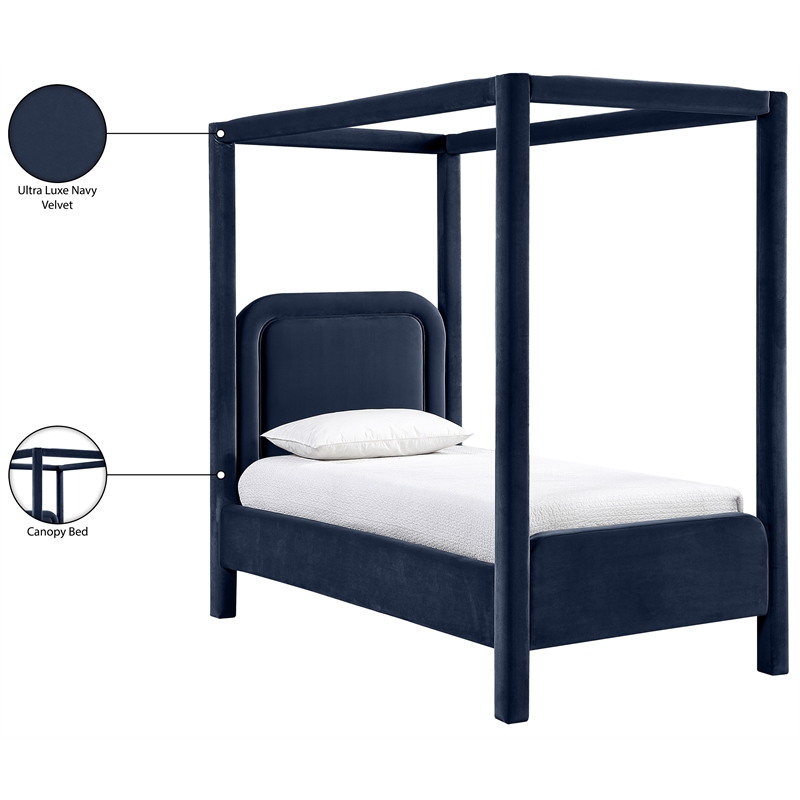 Bowery Hill Contemporary Navy Velvet Upholstered Twin Canopy Bed