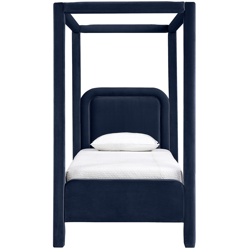 Bowery Hill Contemporary Navy Velvet Upholstered Twin Canopy Bed