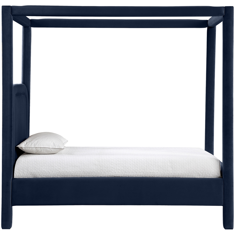 Bowery Hill Contemporary Navy Velvet Upholstered Twin Canopy Bed