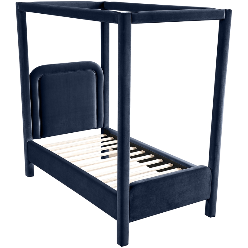 Bowery Hill Contemporary Navy Velvet Upholstered Twin Canopy Bed