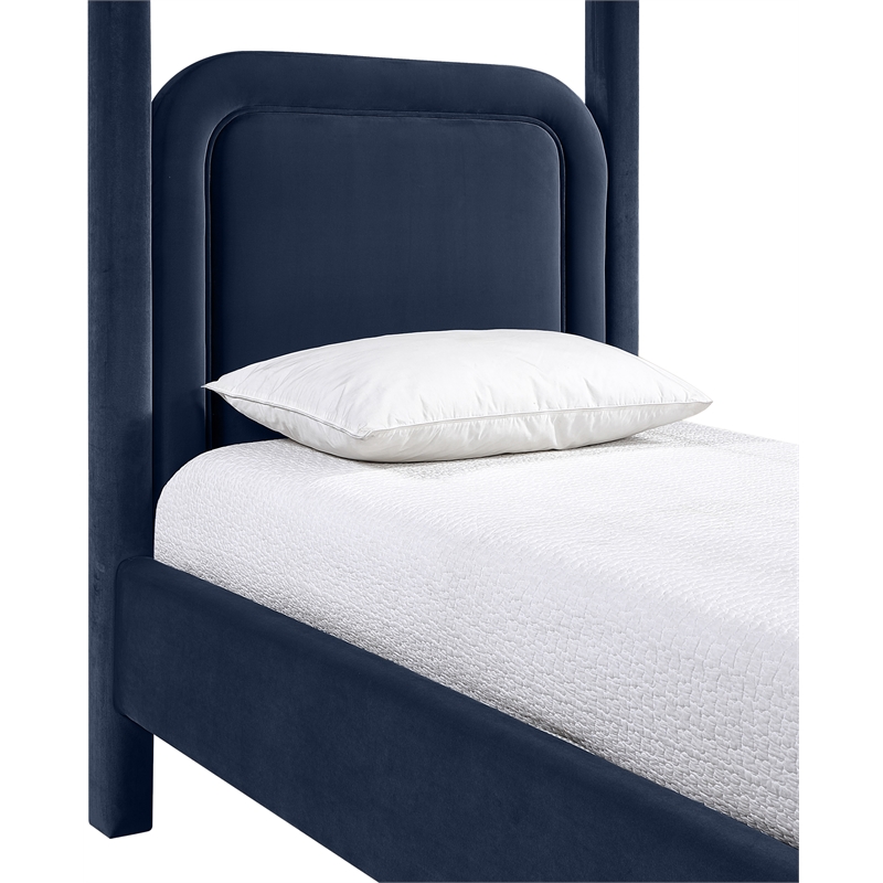 Bowery Hill Contemporary Navy Velvet Upholstered Twin Canopy Bed