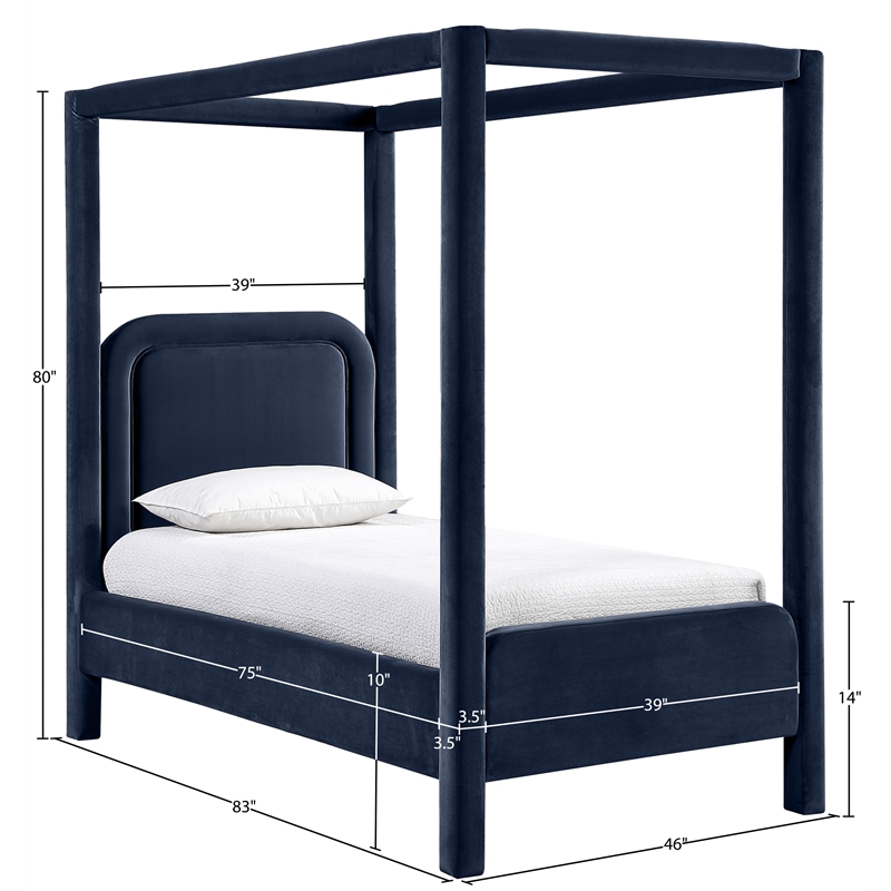 Bowery Hill Contemporary Navy Velvet Upholstered Twin Canopy Bed