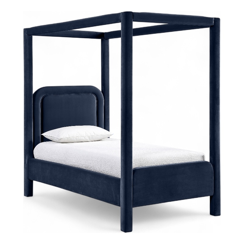 Bowery Hill Contemporary Navy Velvet Upholstered Twin Canopy Bed