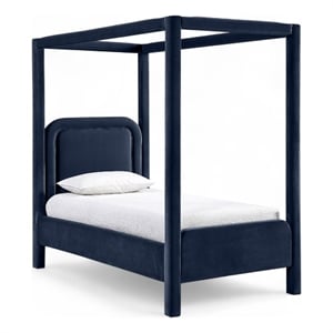 Bowery Hill Contemporary Navy Velvet Upholstered Twin Canopy Bed