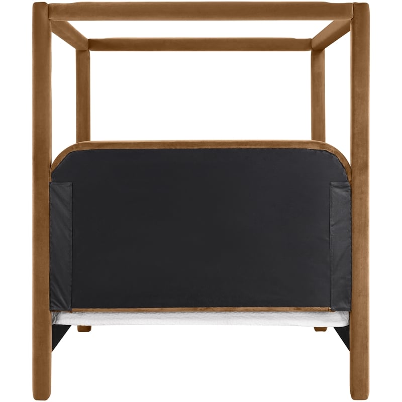 Bowery Hill Contemporary Saddle Velvet Upholstered Full Canopy Bed