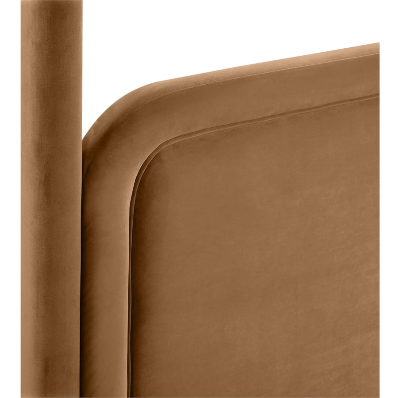 Bowery Hill Contemporary Saddle Velvet Upholstered Full Canopy Bed
