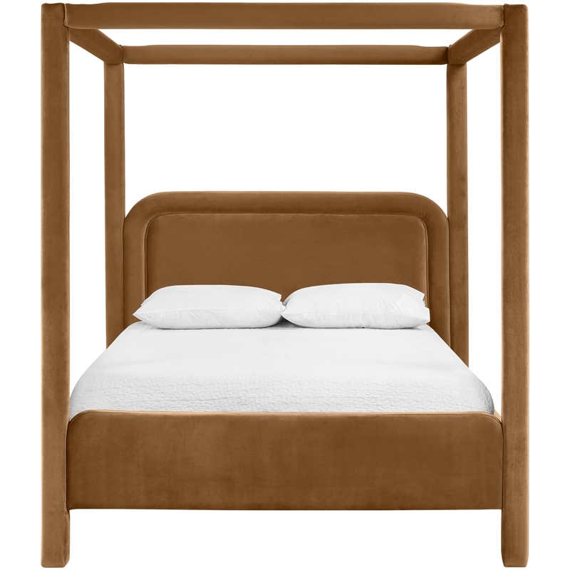Bowery Hill Contemporary Saddle Velvet Upholstered King Canopy Bed
