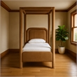 Bowery Hill Contemporary Saddle Velvet Upholstered Twin Canopy Bed