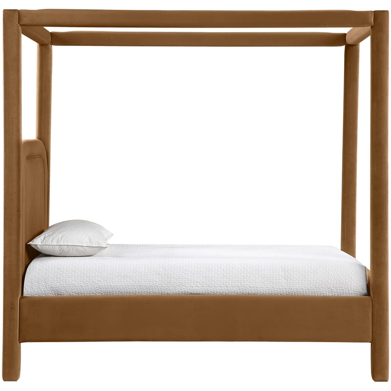 Bowery Hill Contemporary Saddle Velvet Upholstered Twin Canopy Bed