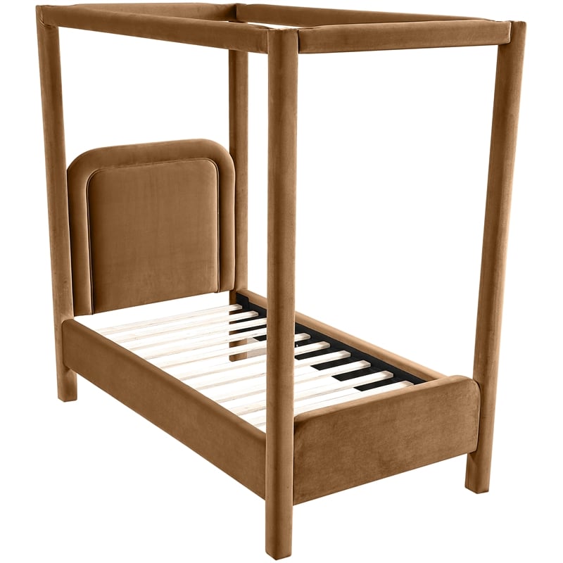Bowery Hill Contemporary Saddle Velvet Upholstered Twin Canopy Bed
