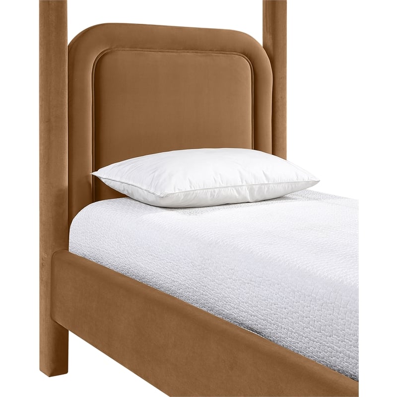 Bowery Hill Contemporary Saddle Velvet Upholstered Twin Canopy Bed