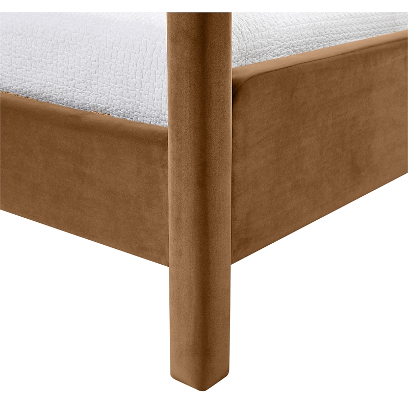 Bowery Hill Contemporary Saddle Velvet Upholstered Twin Canopy Bed