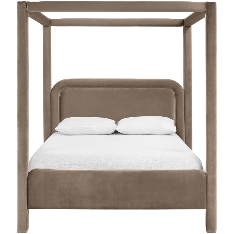Bowery Hill Contemporary Taupe Velvet Upholstered Full Canopy Bed