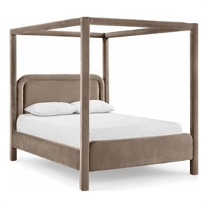 Bowery Hill Contemporary Taupe Velvet Upholstered Full Canopy Bed