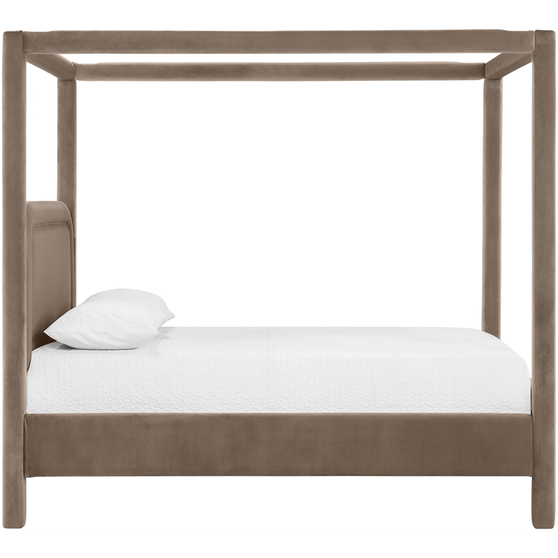 Bowery Hill Contemporary Taupe Velvet Upholstered King Canopy Bed