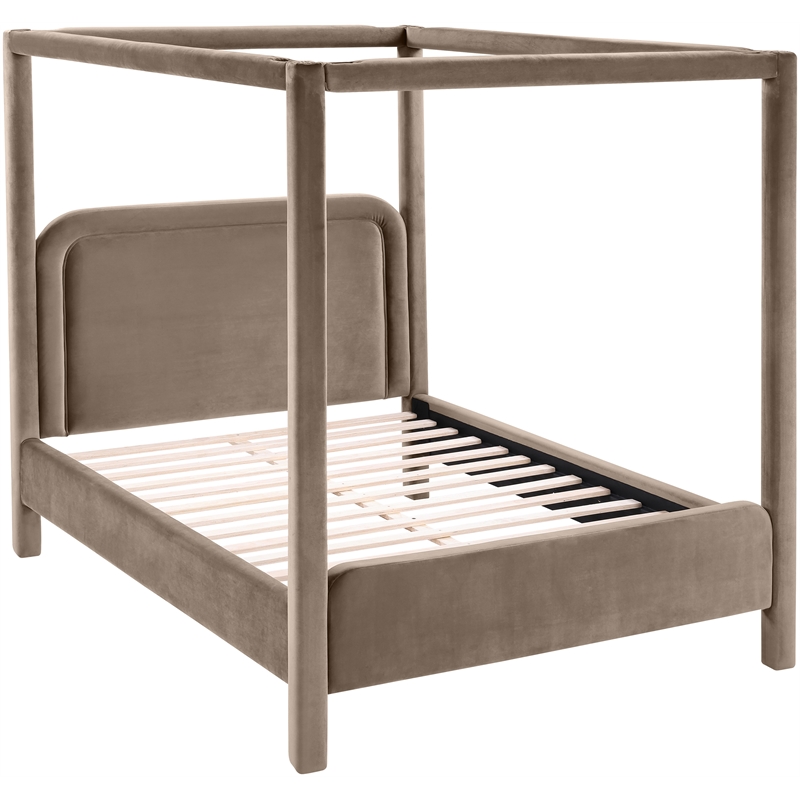 Bowery Hill Contemporary Taupe Velvet Upholstered King Canopy Bed