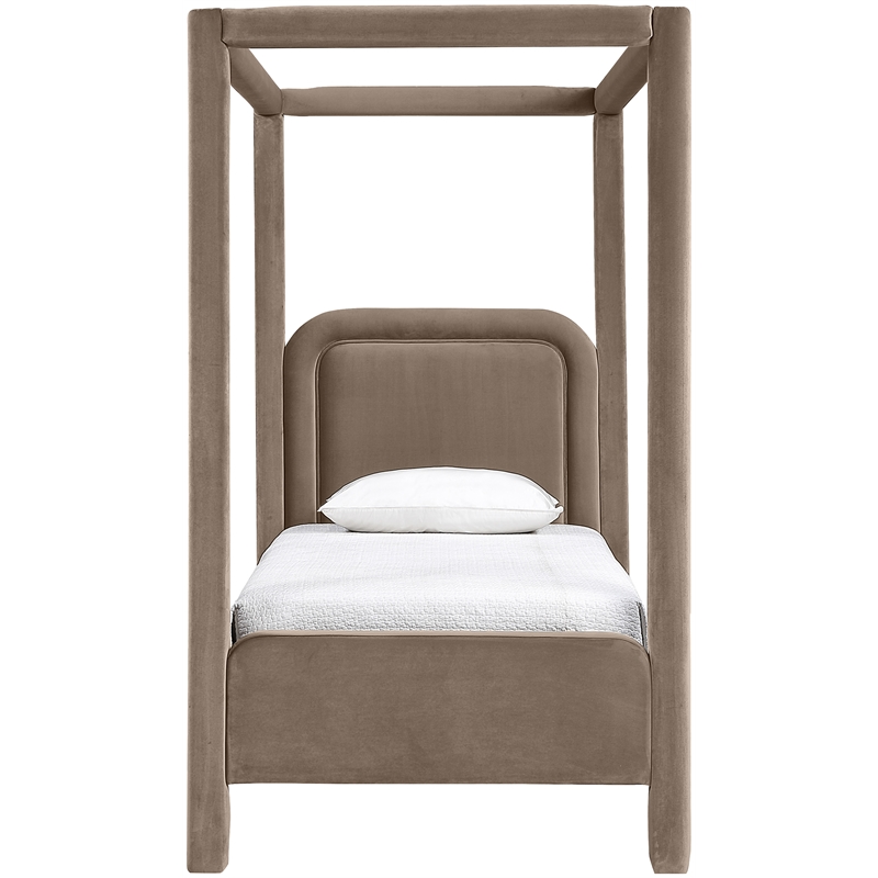 Bowery Hill Contemporary Taupe Velvet Upholstered Twin Canopy Bed