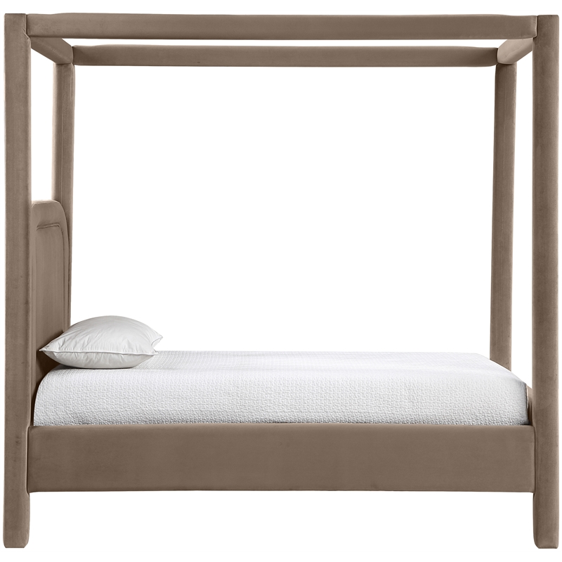 Bowery Hill Contemporary Taupe Velvet Upholstered Twin Canopy Bed