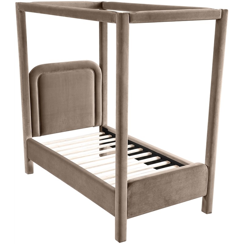 Bowery Hill Contemporary Taupe Velvet Upholstered Twin Canopy Bed