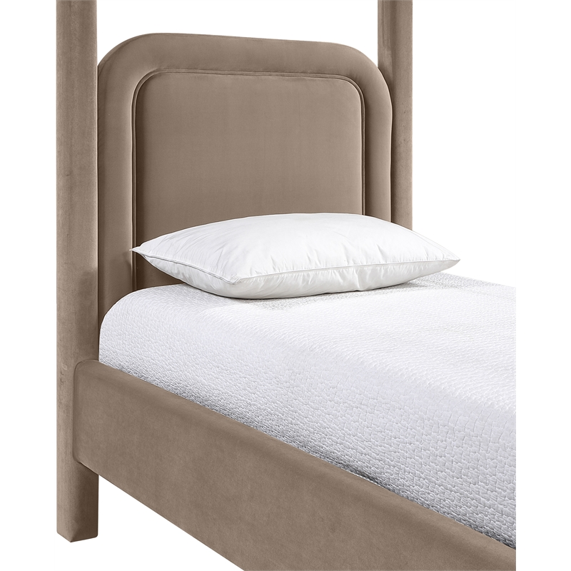 Bowery Hill Contemporary Taupe Velvet Upholstered Twin Canopy Bed