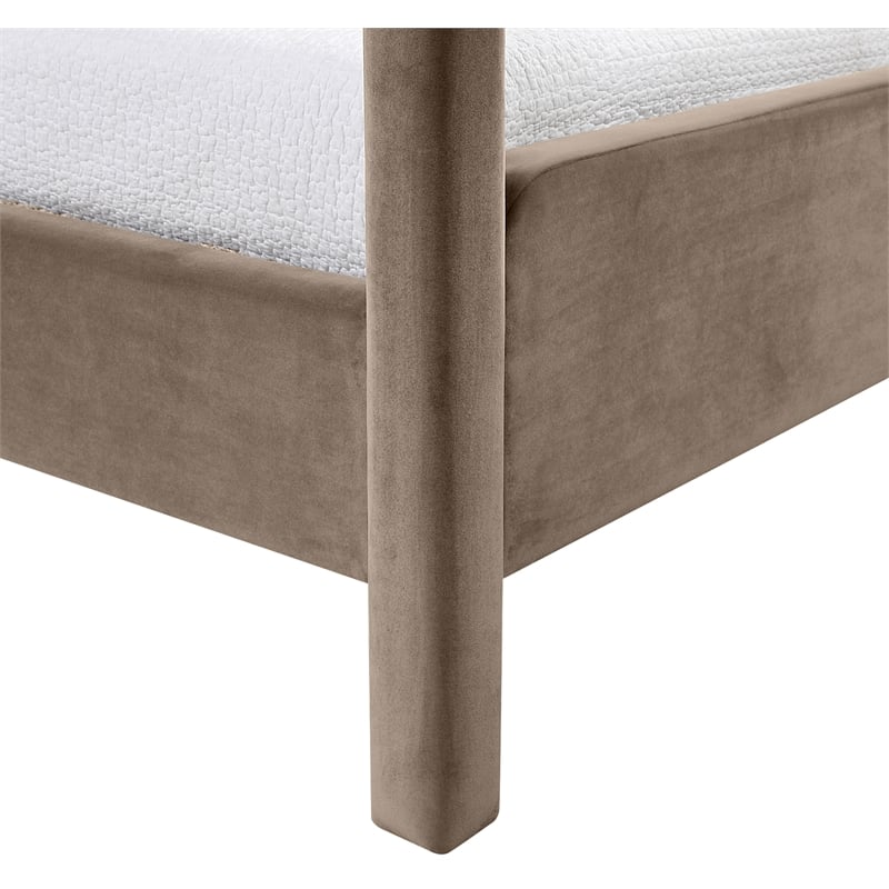Bowery Hill Contemporary Taupe Velvet Upholstered Twin Canopy Bed