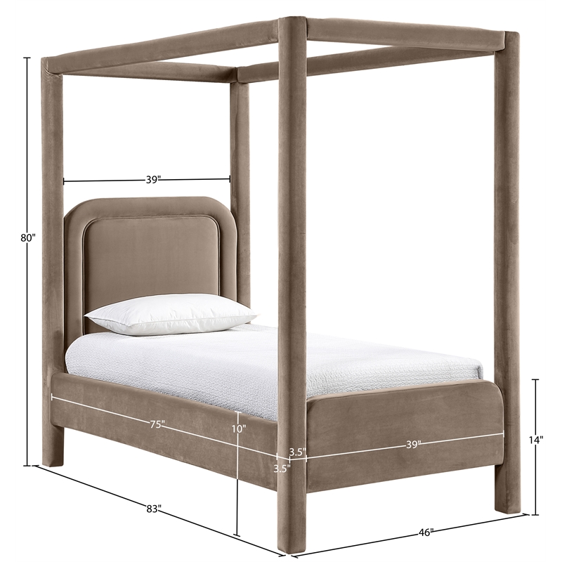 Bowery Hill Contemporary Taupe Velvet Upholstered Twin Canopy Bed
