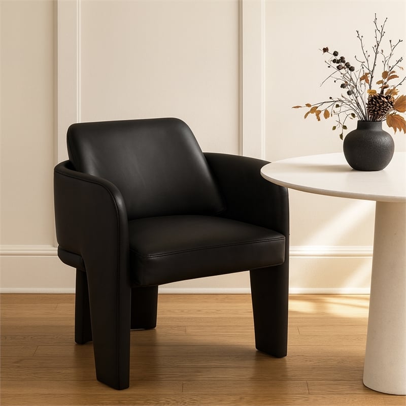 Bowery Hill Contemporary Black Vegan Leather Upholstered Dining Chair
