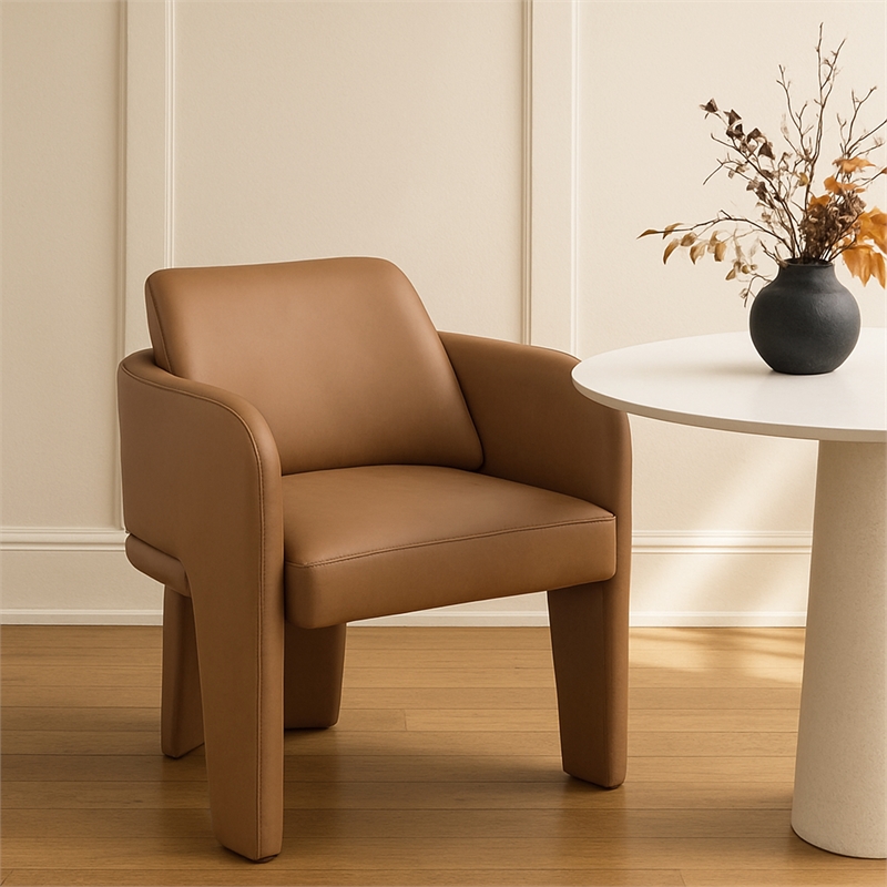 Bowery Hill Contemporary Cognac Vegan Leather Upholstered Dining Chair
