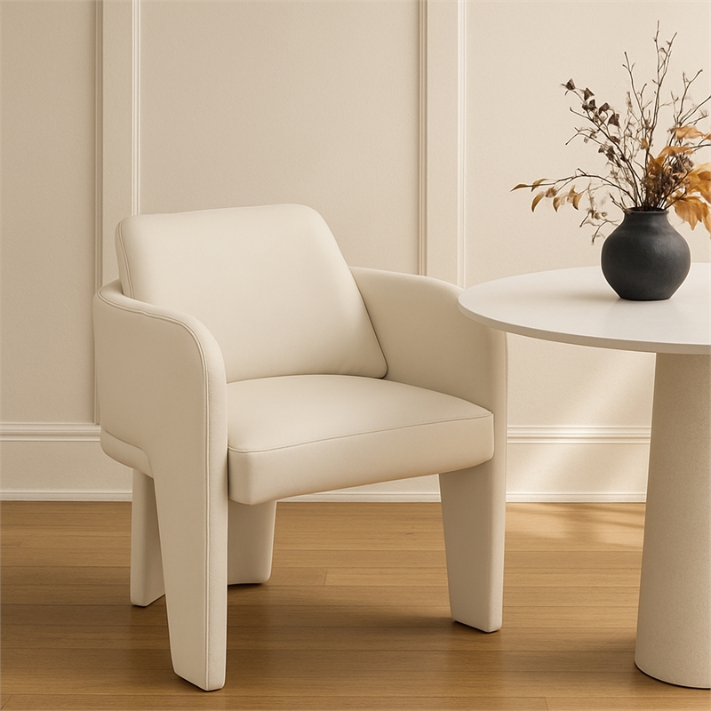 Bowery Hill Contemporary Cream Vegan Leather Upholstered Dining Chair