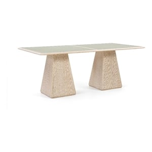 Bowery Hill Contemporary 78&quot Natural Glass Top And Wood Base Dining Table