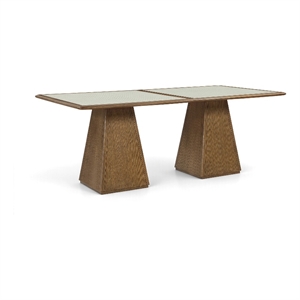 Bowery Hill Contemporary 78&quot Brown Glass Top And Wood Base Dining Table