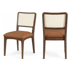 Bowery Hill Contemporary Cognac Vegan Leather Dining Chair (Set of 2)