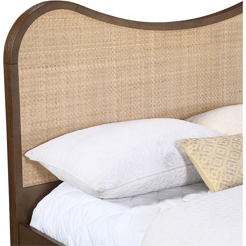 Bowery Hill Contemporary Brown Solid Wood And Natural Cane Full Bed