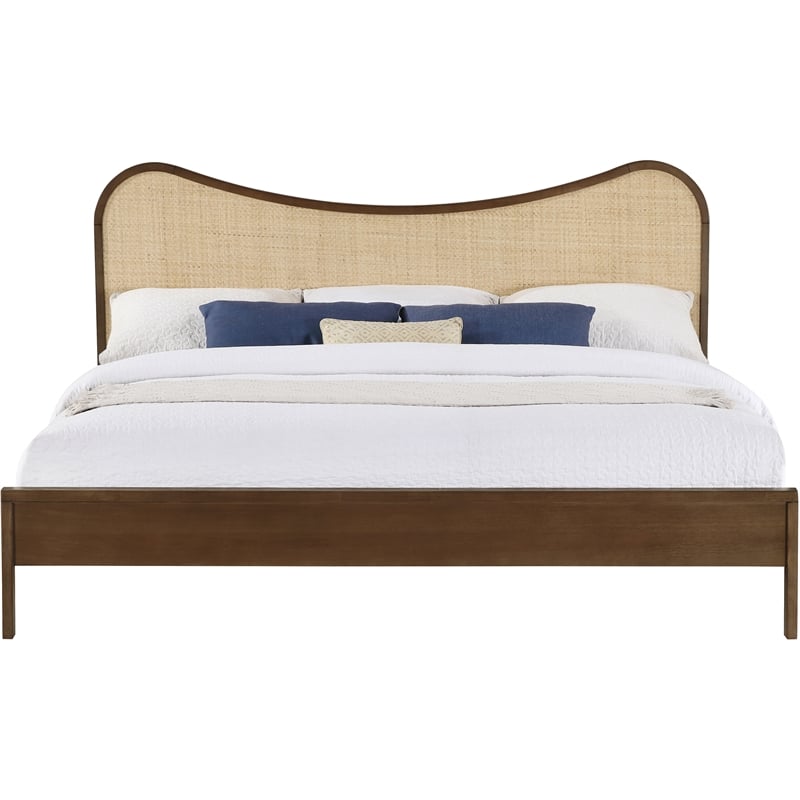 Bowery Hill Contemporary Brown Solid Wood And Natural Cane King Bed